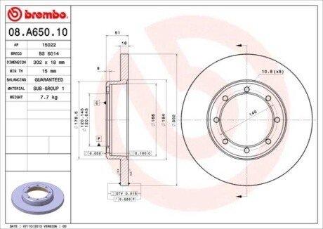 Гальмівний диск brembo 08A65010