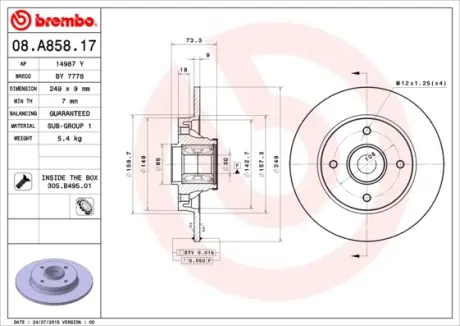 Тормозной диск brembo 08.A858.17