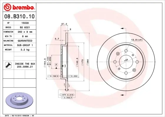 Тормозной диск brembo 08.B310.10
