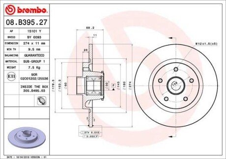 Гальмівний диск brembo 08.B395.27 на Рено Кенго 2