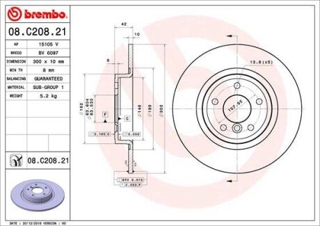 Тормозной диск brembo 08.C208.21 на Ягуар Xf