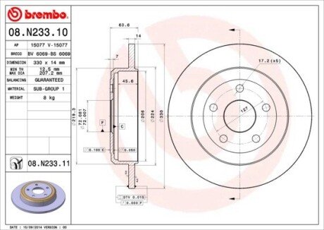 Гальмівний диск brembo 08.N233.11 на Jeep Grand Cherokee