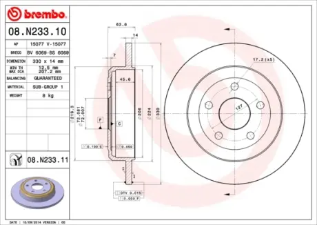 Гальмівний диск Brembo 08N23311