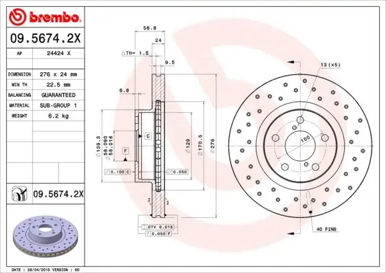Тормозной диск brembo 0956742X
