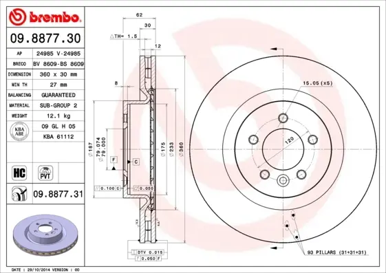 Тормозной диск brembo 09887730