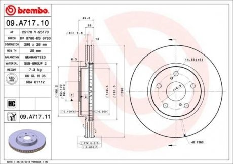 Вентилируемый тормозной диск brembo 09.A717.11