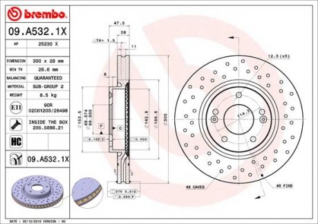 Вентильований гальмівний диск brembo 09.A532.1X