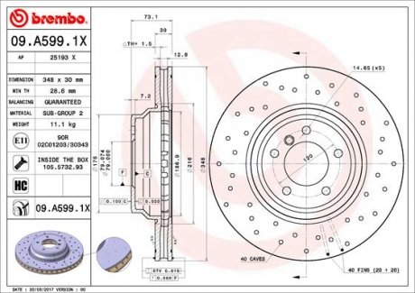 Вентильований гальмівний диск brembo 09A5991X на Бмв X1