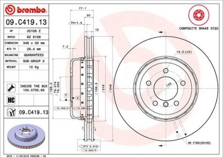 Вентильований гальмівний диск brembo 09.C419.13
