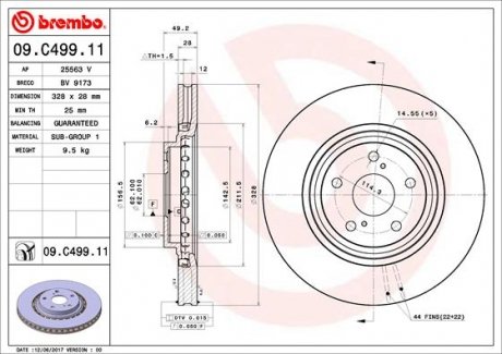 Вентильований гальмівний диск brembo 09.C499.11