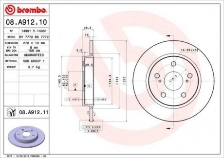 Задний тормозной диск brembo 08.A912.10