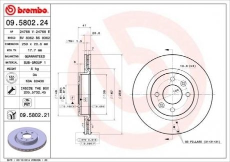 Вентильований гальмівний диск brembo 09.5802.24