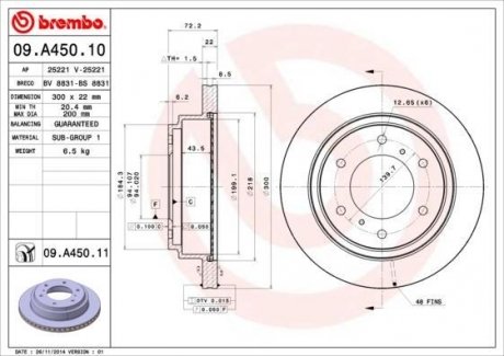 Вентильований гальмівний диск brembo 09.A450.11