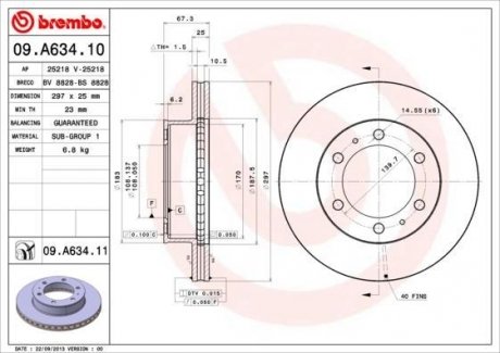 Вентилируемый тормозной диск brembo 09.A634.10