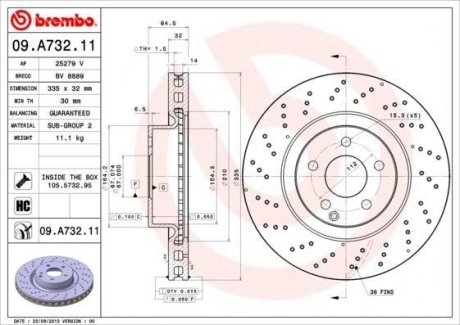 Вентилируемый тормозной диск brembo 09.A732.11