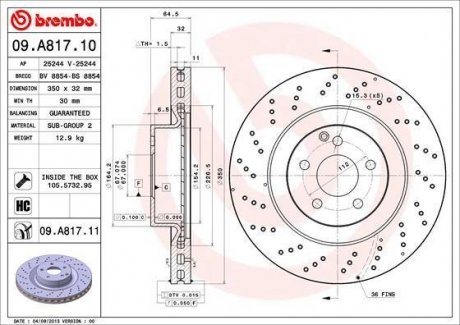 Вентилируемый тормозной диск brembo 09.A817.11