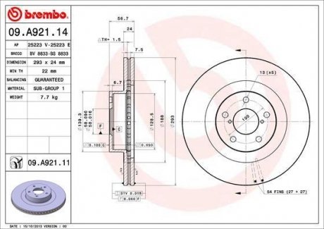 Вентилируемый тормозной диск brembo 09.A921.11