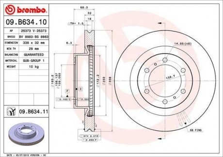 Вентильований гальмівний диск brembo 09.B634.11