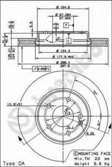 Вентильований гальмівний диск brembo 09.6845.11