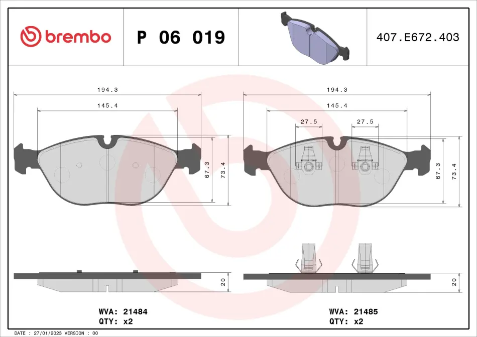 Тормозні (гальмівні) колодки Brembo P06019 (фото 1)