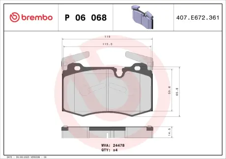 Тормозные колодки brembo P06 068