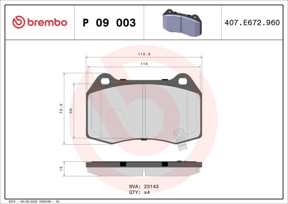 Тормозні (гальмівні) колодки Brembo P09003 (фото 1)