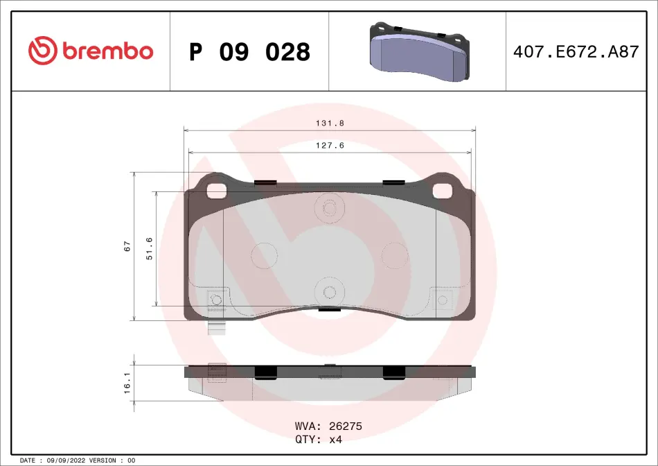 Тормозные колодки brembo P09 028