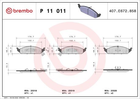 Тормозные колодки brembo P11 011