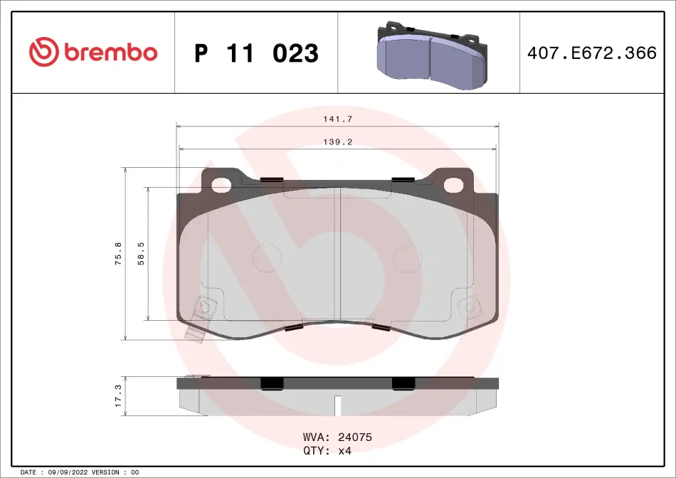 Тормозные колодки brembo P11023