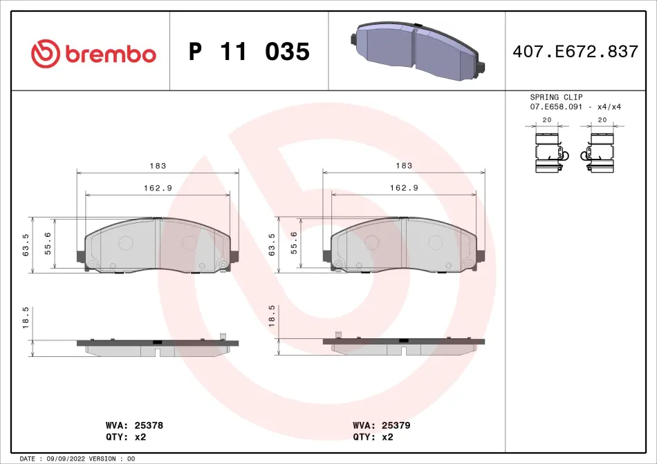 Тормозные колодки brembo P11035