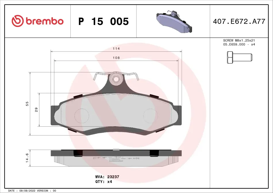 Тормозні (гальмівні) колодки Brembo P15005 (фото 1)