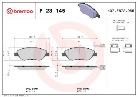 Тормозні (гальмівні) колодки brembo P23 145