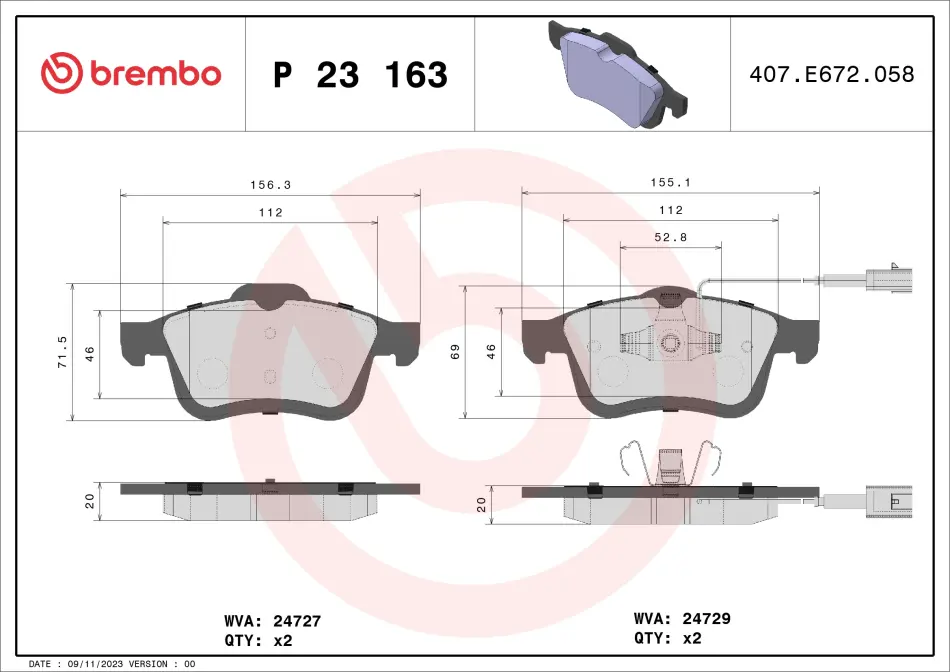 Тормозные колодки brembo P23 163