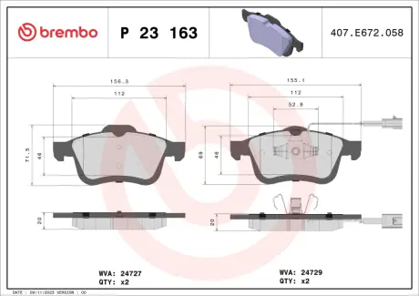 Тормозные колодки brembo P23 163