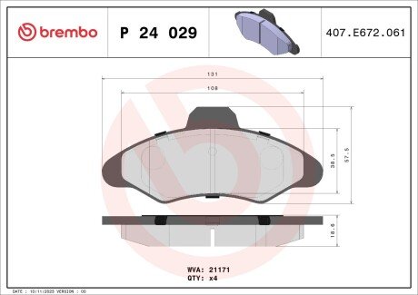 Тормозные колодки brembo P24 029