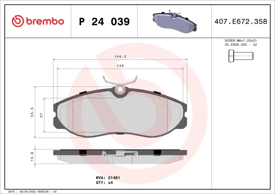 Тормозные колодки brembo P24 039