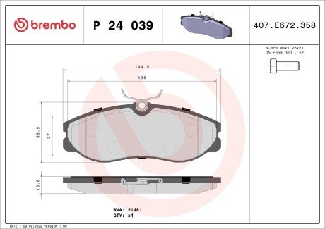 Тормозні (гальмівні) колодки brembo P24 039 на Ниссан Serena с23