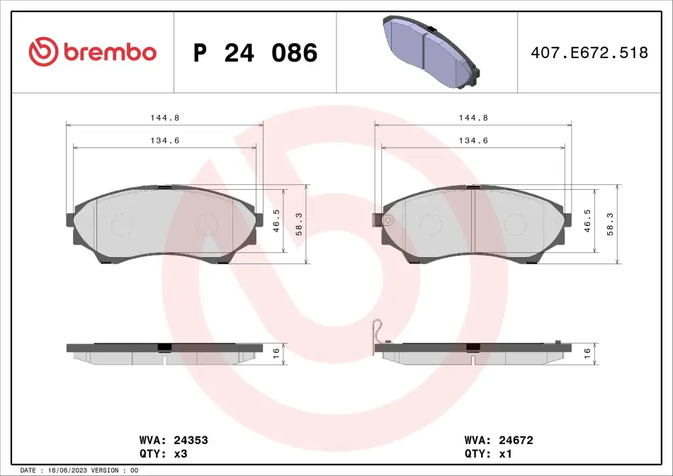 Тормозные колодки brembo P24 086