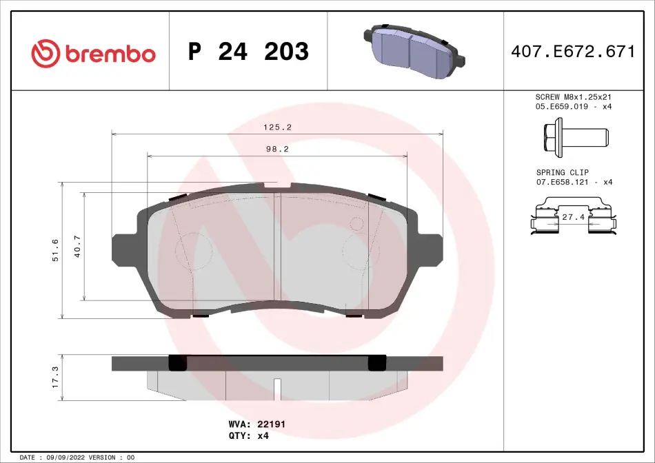 Тормозні (гальмівні) колодки Brembo P24 203 (фото 1)