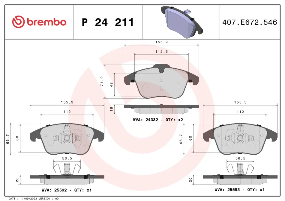 Тормозні (гальмівні) колодки Brembo P24211 (фото 1)