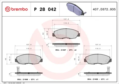 Тормозные колодки brembo P28 042