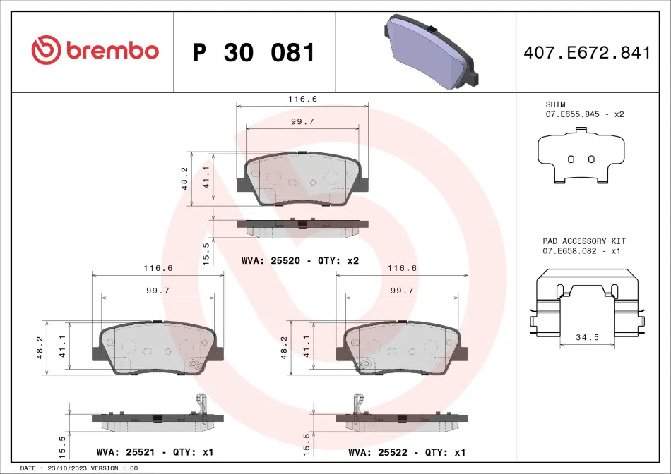 Тормозные колодки brembo P30081