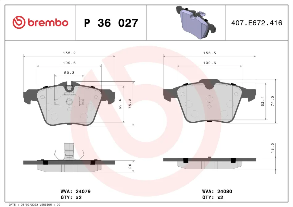 Тормозные колодки brembo P36 027
