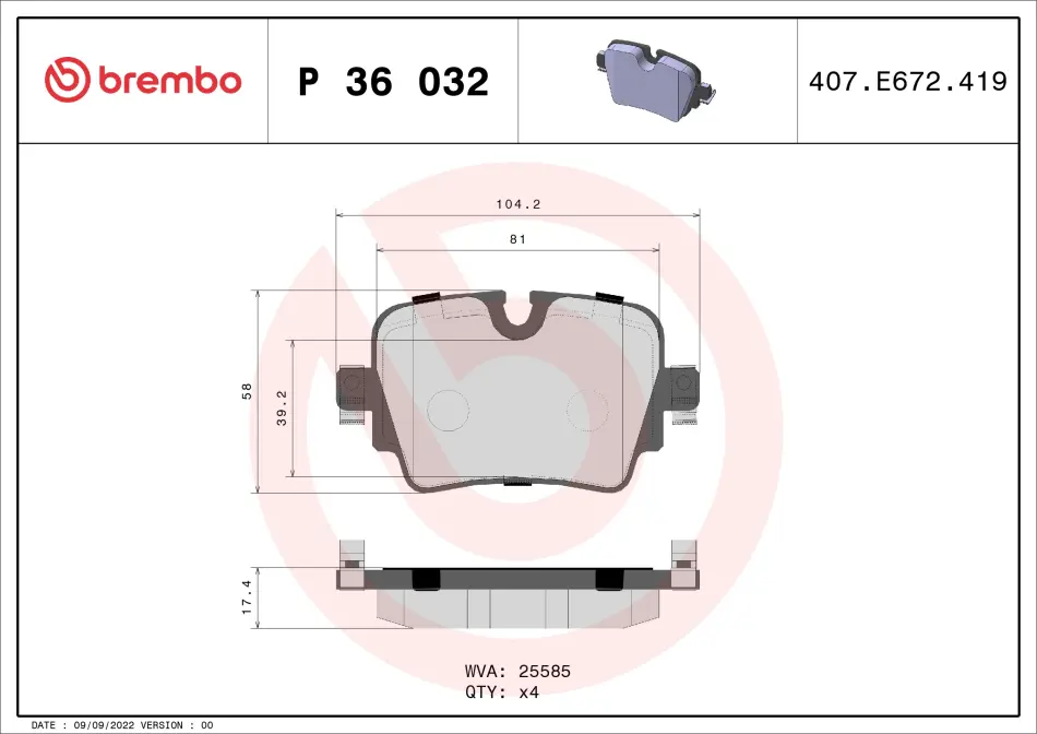 Тормозні (гальмівні) колодки Brembo P36032 (фото 1)