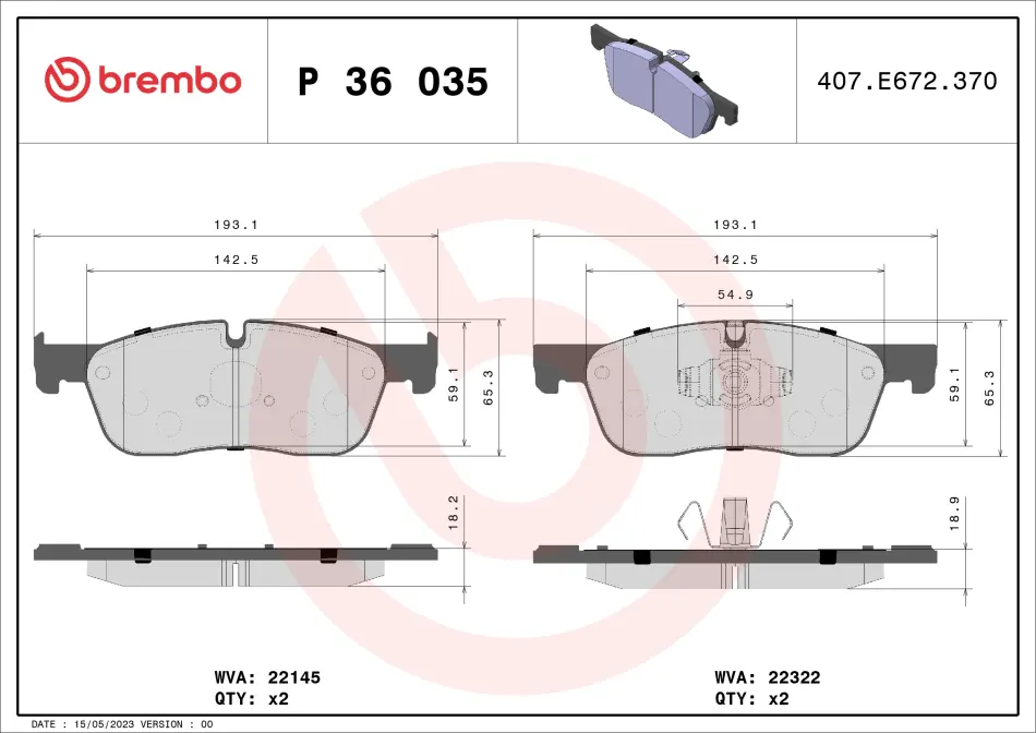 Тормозні (гальмівні) колодки Brembo P36035 (фото 1)