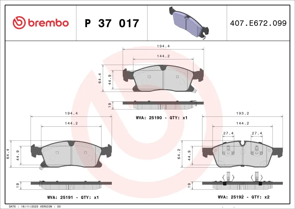 Тормозні (гальмівні) колодки Brembo P37017X (фото 1)
