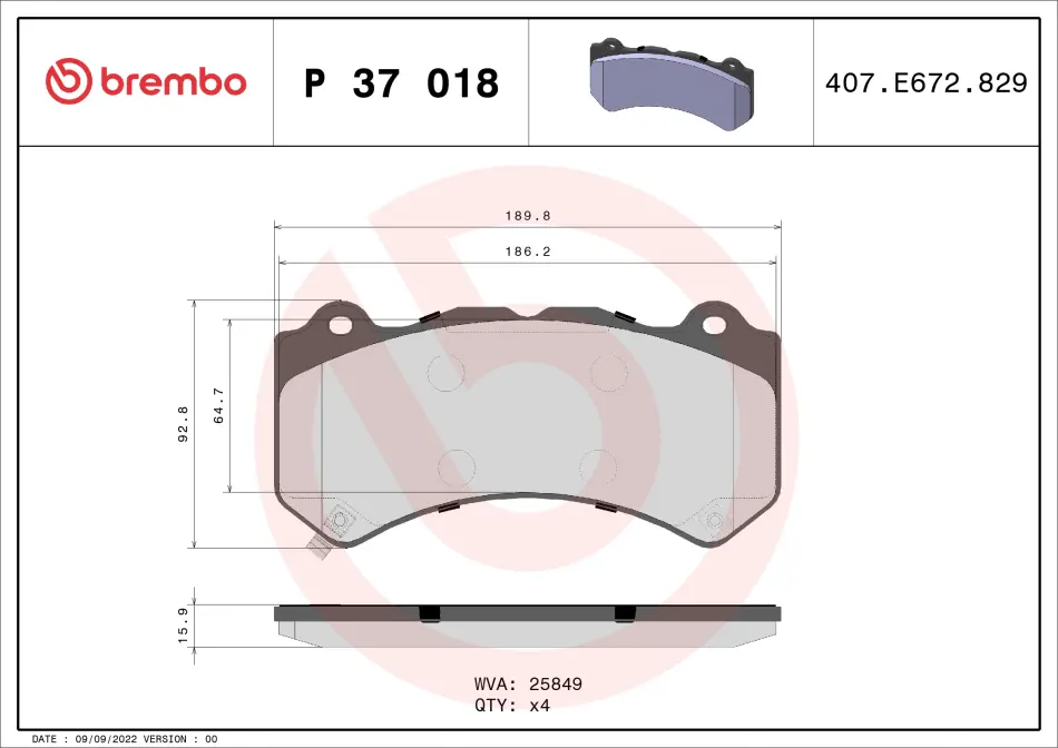 Тормозные колодки brembo P37018