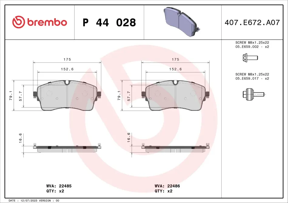 Тормозные колодки brembo P44 028