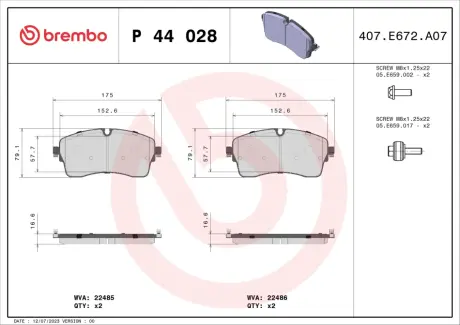 Тормозные колодки brembo P44 028
