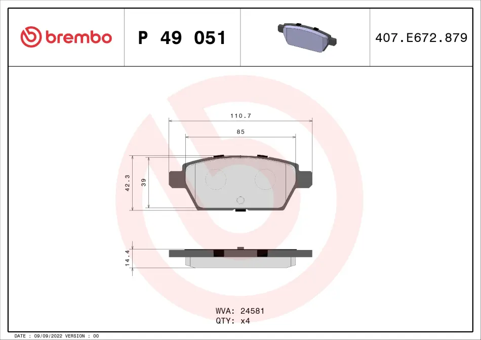 Тормозные колодки brembo P49 051
